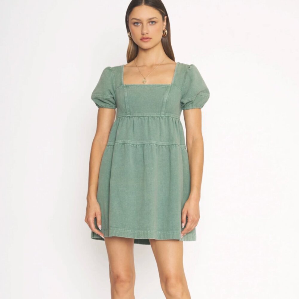 NWT Anthropologie 4SI3NNA Janessa Dress Green Denim Womens Size Large L $128 - Picture 1 of 4